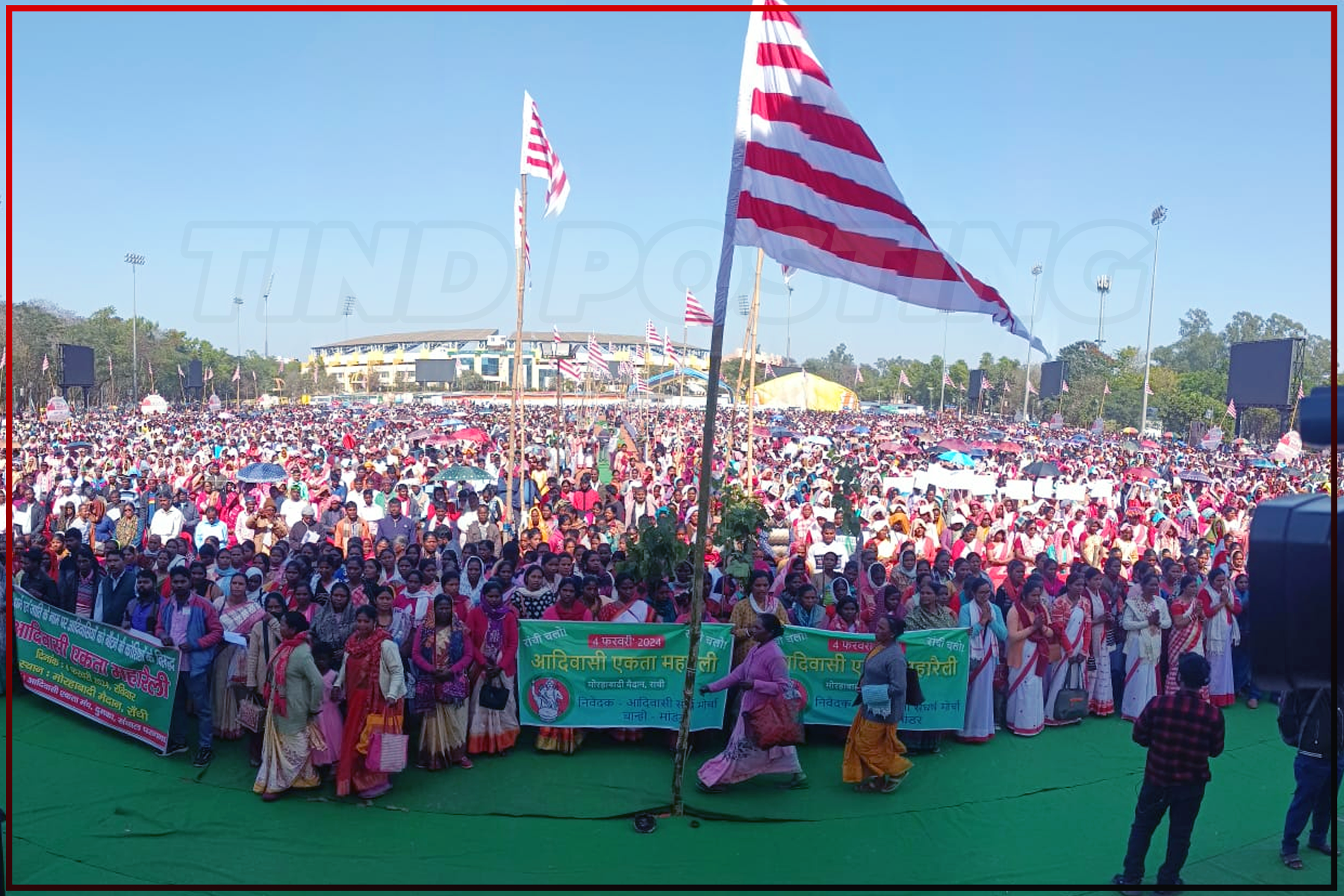 Ranchi News: Massive crowd gathered at Ranchi’s Morhabadi Maidan for the Tribal Unity Maharally, expressing outrage over Hemant Soren’s arrest